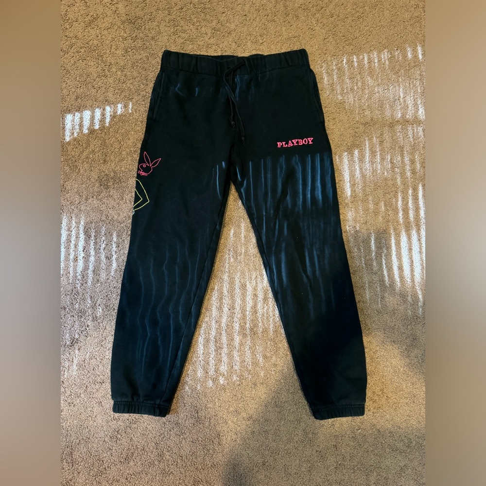 Playboy By PacSun Jogger Sweatpants Men’s Size Medium Black Neon D - Picture 1 of 5